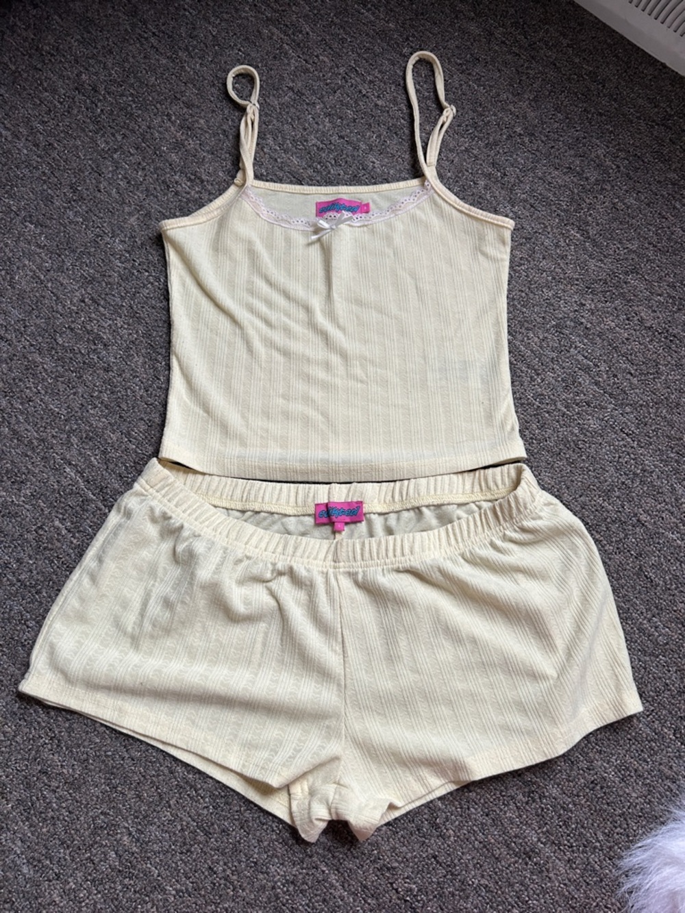 Edikted Cream Ribbed Cami & Lounge Shorts Set